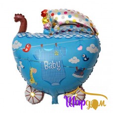 Фольгированный шар, фигура коляска для мальчика голубая