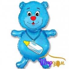 Фольгированный шар, фигура Мишка с соской голубой